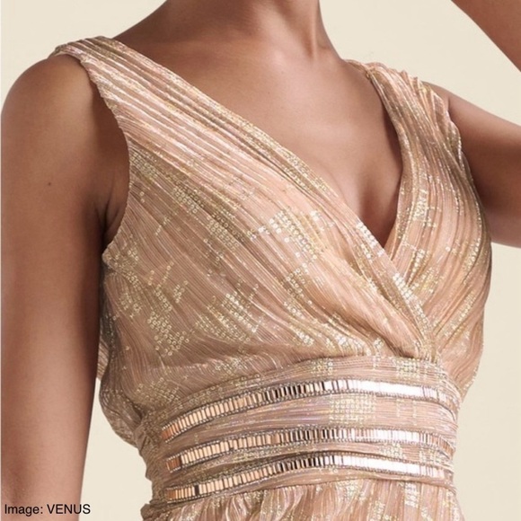 VENUS Rose Gold Hanky Hems Asymmetrical Handkerchief Hem Shimmer Dress Size 16 - Picture 3 of 16